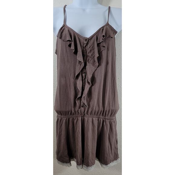 Kensie Brown Button Front Spaghetti Strap Romper Sleepwear Medium Lightweight - Picture 1 of 5